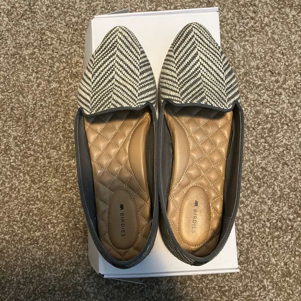 Birdies Heron Grey & White Herringbone Flats